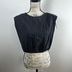 Know One Cares Womens Large Gray Cropped Padded Shoulder Blouse Open Back Tie